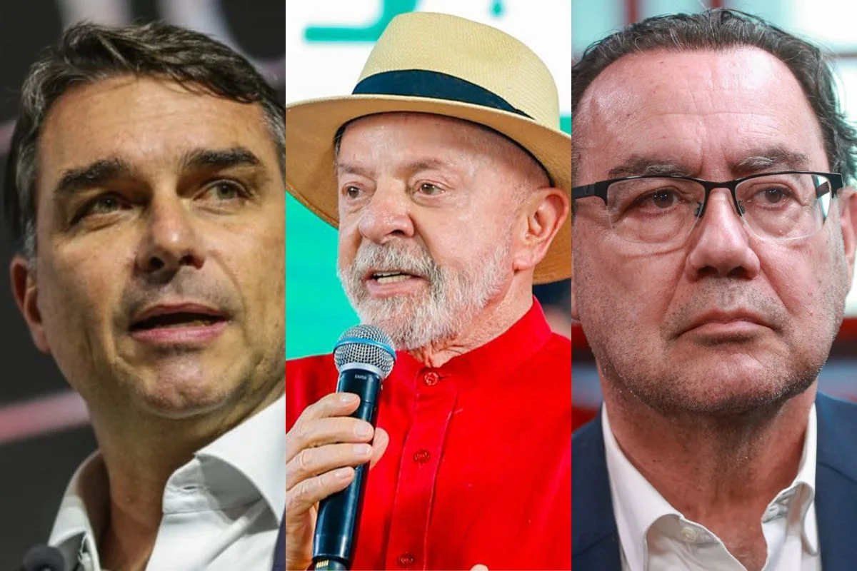 Flávio Bolsonaro (PL), Luiz Inácio Lula da Silva (PT) e Augusto Cury (Avante)