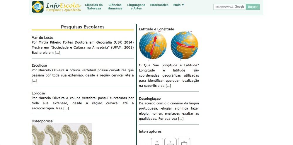 InfoEscola disponibiliza conteúdos para estudos e trabalhos escolares — Foto: Reprodução/Caroline Silvestre