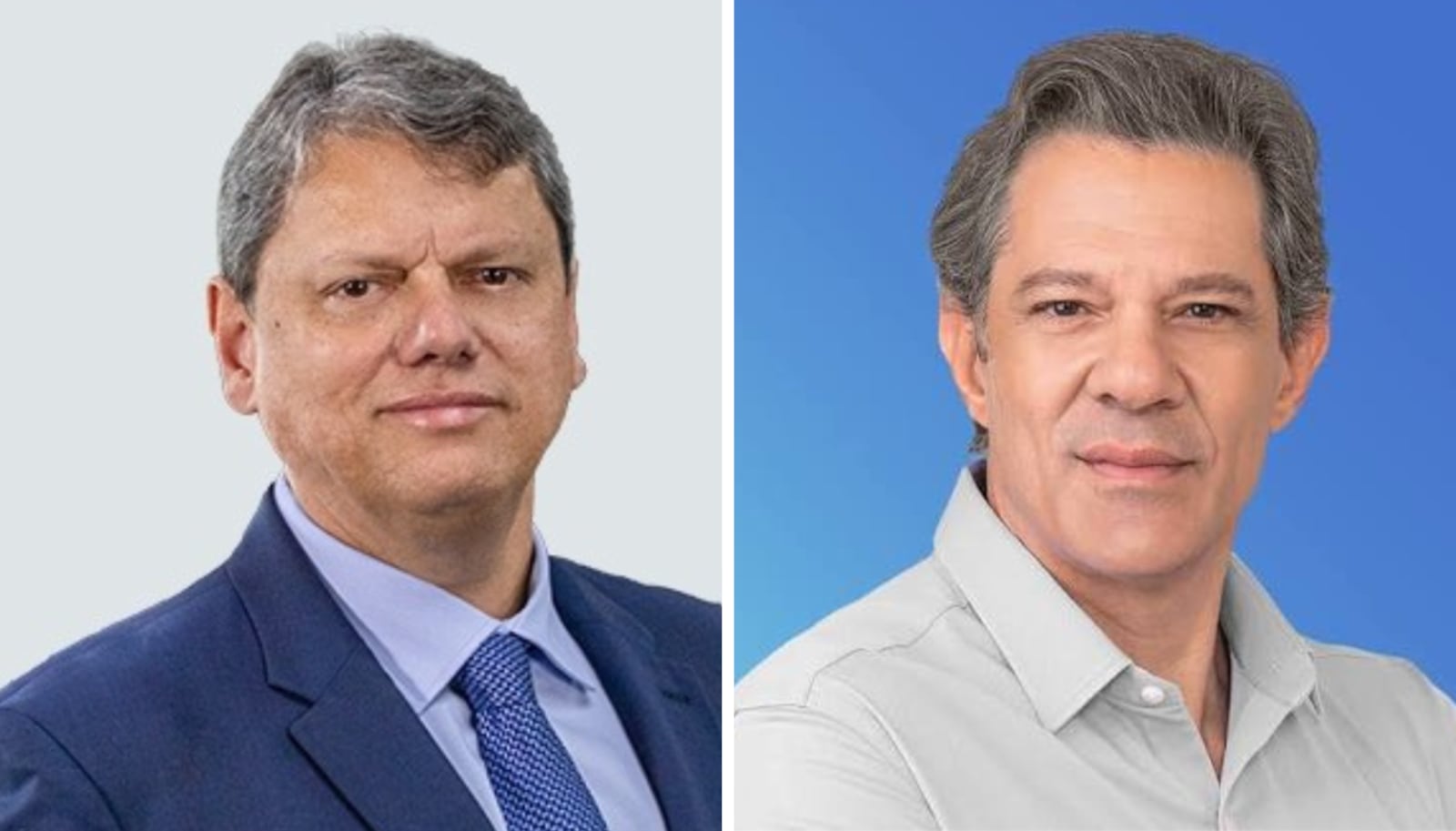 Tarcísio de Freitas (Republicanos) e Fernando Haddad (PT) Montagem/Reprodução/Republicanos Arquivo - Reprodução/ Facebook/ Fernando Haddad