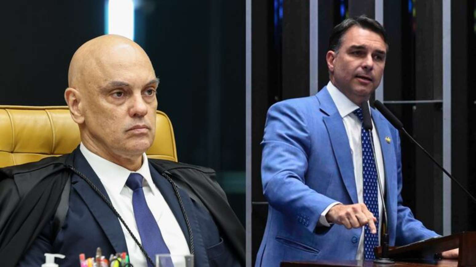 O ministro do STF Alexandre de Moraes e o senador Fl&aacute;vio Bolsonaro (PL-RJ), candidato &agrave; Presid&ecirc;ncia