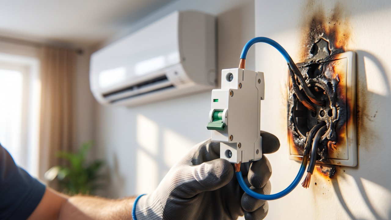 Eletricista que instala split há anos repete o mesmo alerta: ar de 12.000 BTUs pede tomada exclusiva e disjuntor próprio, fio fino esquenta e derrete a tomada em poucos meses