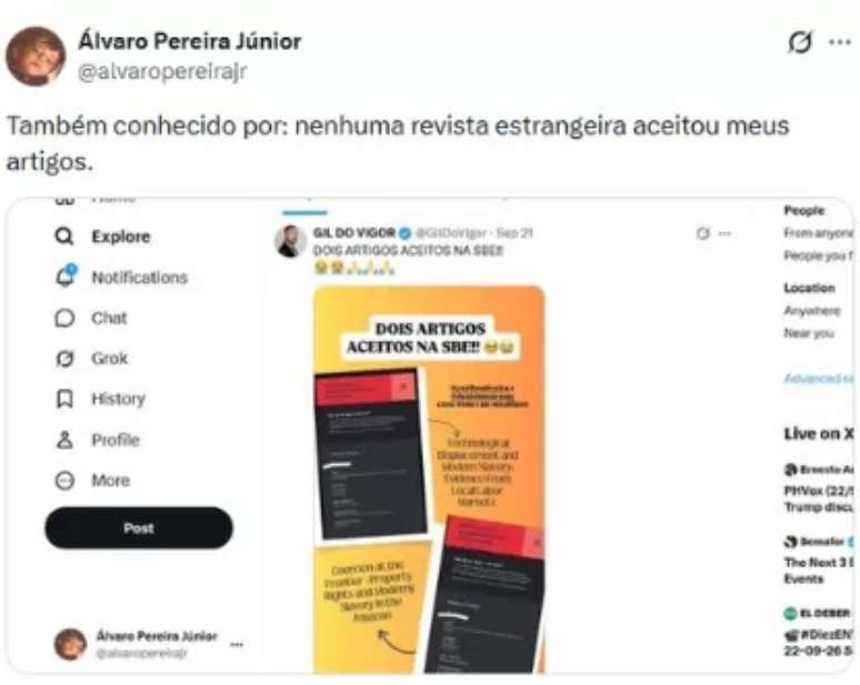 Repórter do Fantástico, Álvaro Pereira Jr. ironiza Gil do Vigor e o chama de 'falso acadêmico'