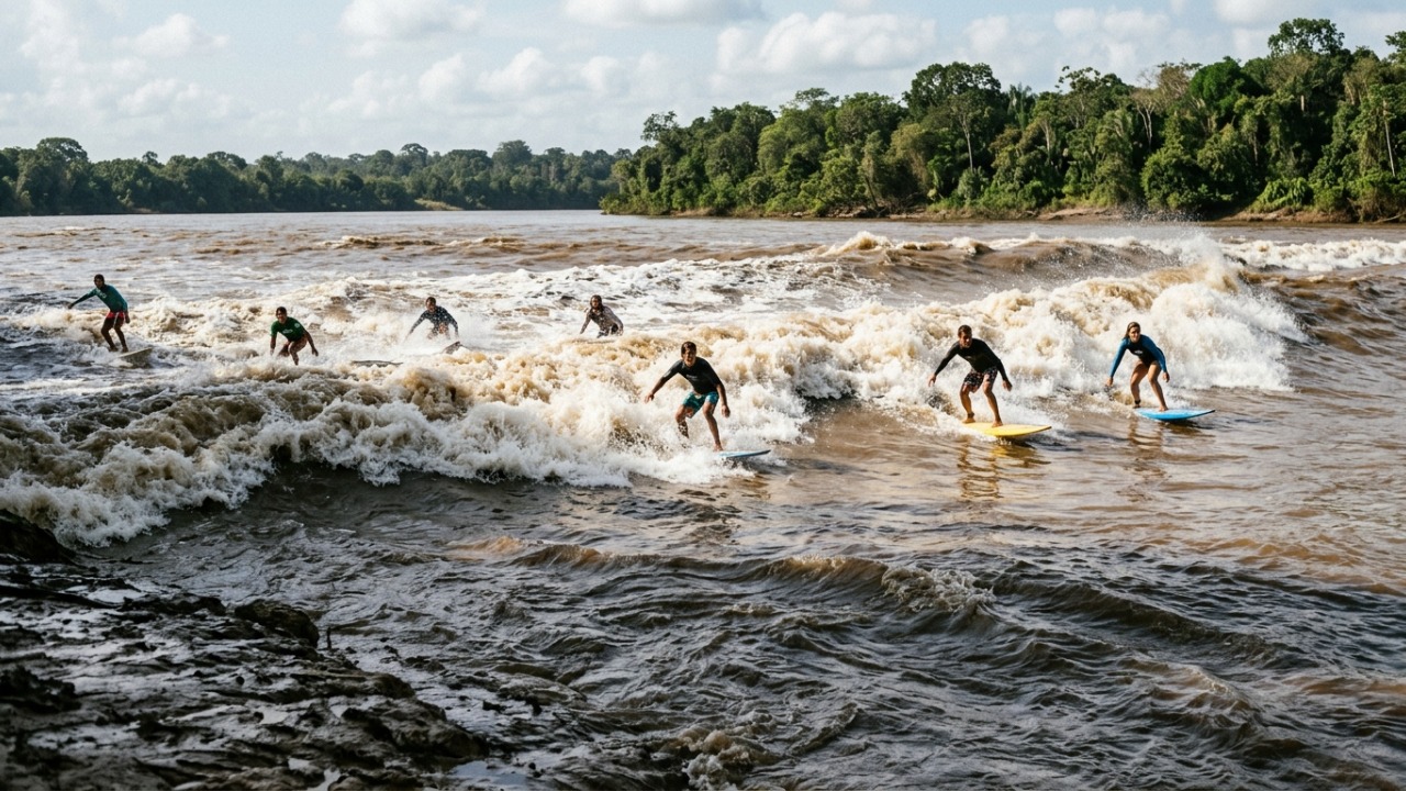 A cidade amazônica onde uma onda gigante corre contra o rio, atrai milhares de visitantes e molda o calendário turístico