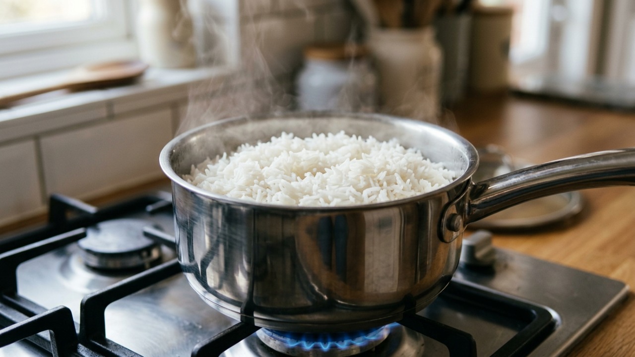 Basta colocar 1 colher na água do arroz, ele não fica empapado e os grãos permanecem bem soltinhos