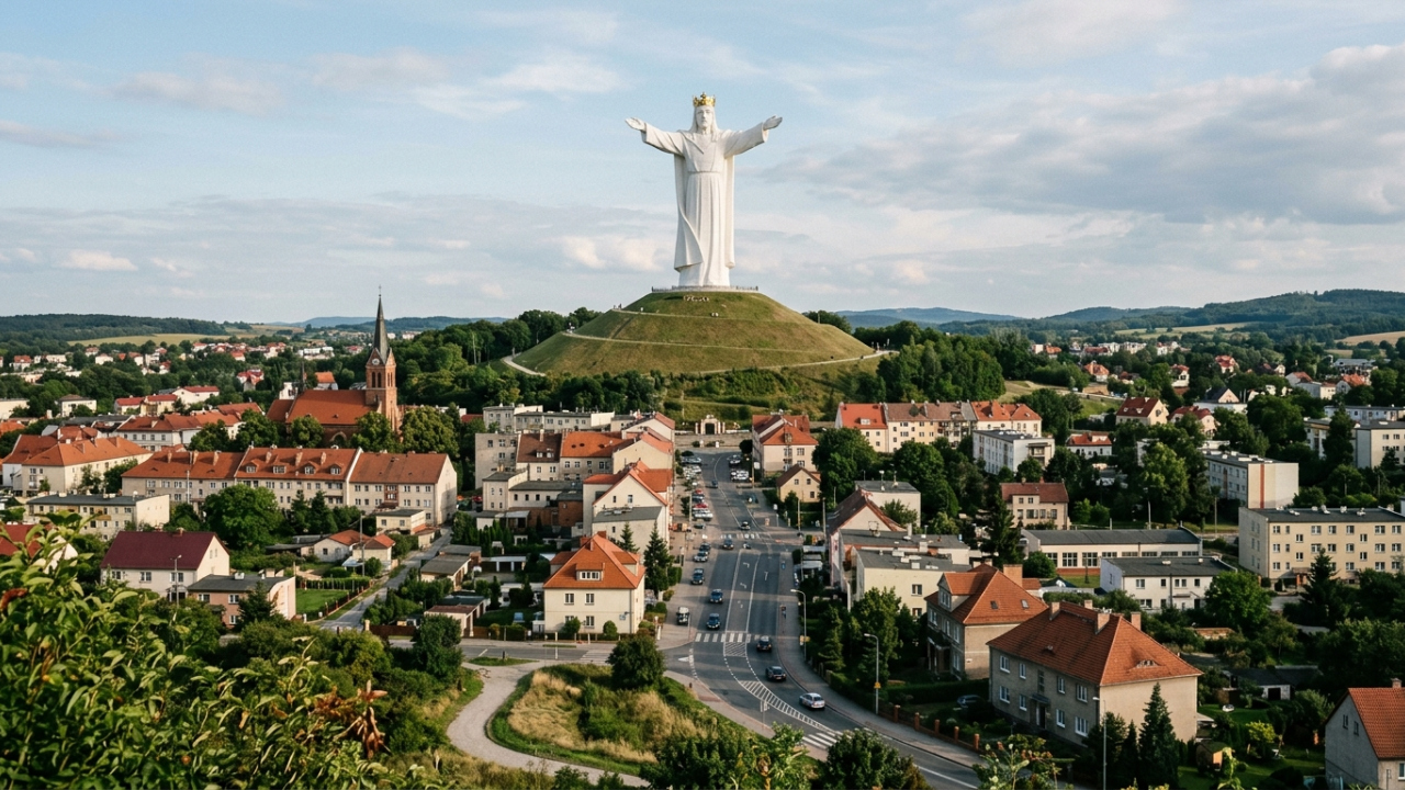 Uma cidade de 19 mil habitantes inaugurou em 2010 um Cristo Rei de 36 metros que chega a 52,5 metros com o monte, mais alto que o Cristo Redentor