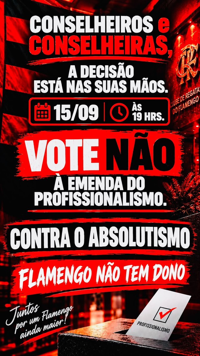 Flamengo vota emenda sobre profissionalização vista como caminho para aumentar poderes de Bap