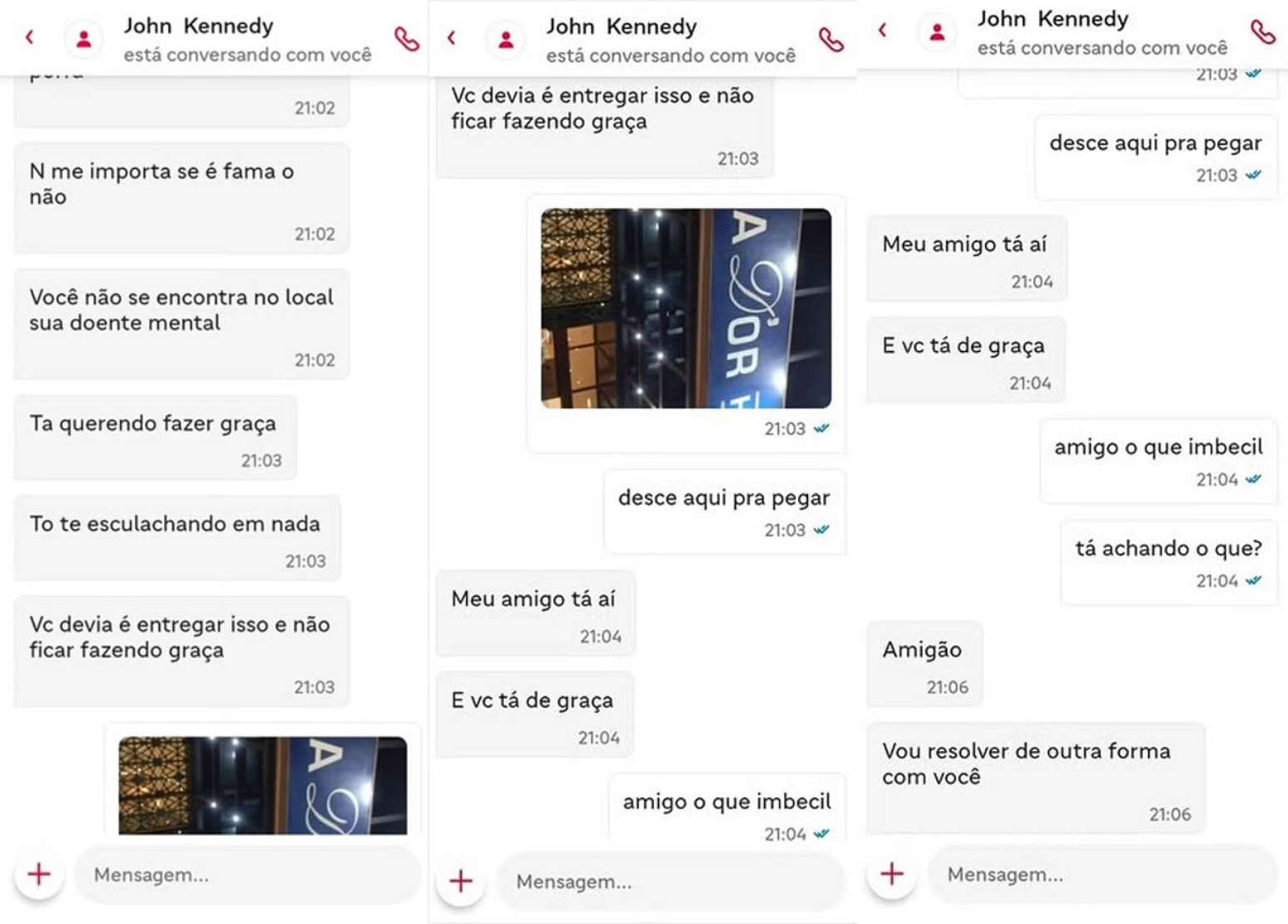 Prints da discuss&atilde;o do jogador John Kennedy com a entregadora &ndash;