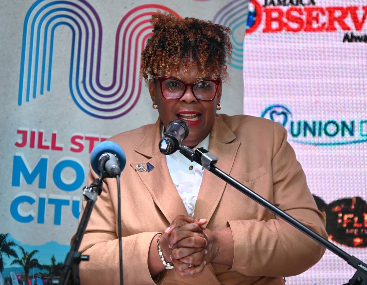 La Sonja Harrison, president of the Jamaica Teachers’ Association, delivering the keynote address during the 10th staging of the Jill Stewart MoBay City Run Scholarship Presentation at the S Hotel in Montego Bay, St James, on Friday.