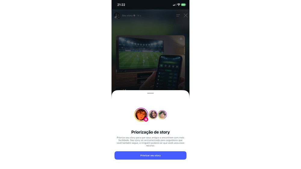 Instagram informa que a priorização de Story vale para seguidores que o usuário também segue e não revela a essas pessoas que o recurso foi ativado — Foto: Reprodução/Instagram