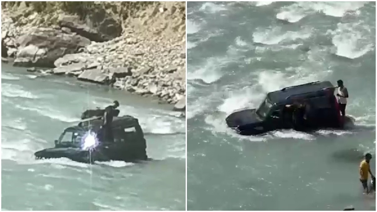 Homem dirige SUV para rio de fluxo rápido em J&K para filmar um vídeo, fica preso na forte correnteza