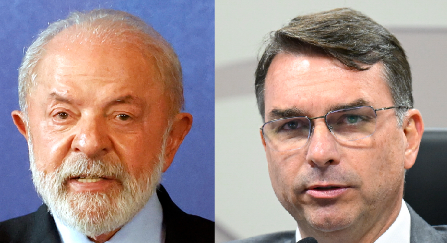Montagem com fotos do presidente Lula (PT) e do senador Fl&aacute;vio Bolsonaro (PL-RJ)