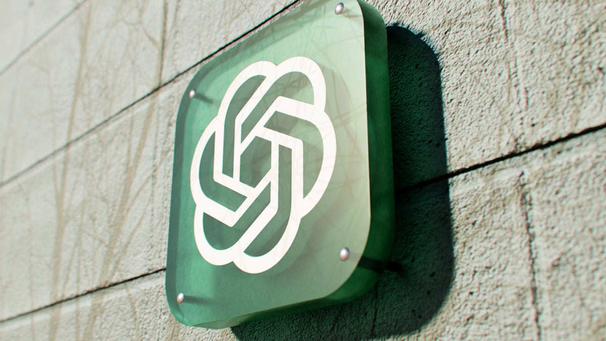 Logo da OpenAI na fachada de um prédio