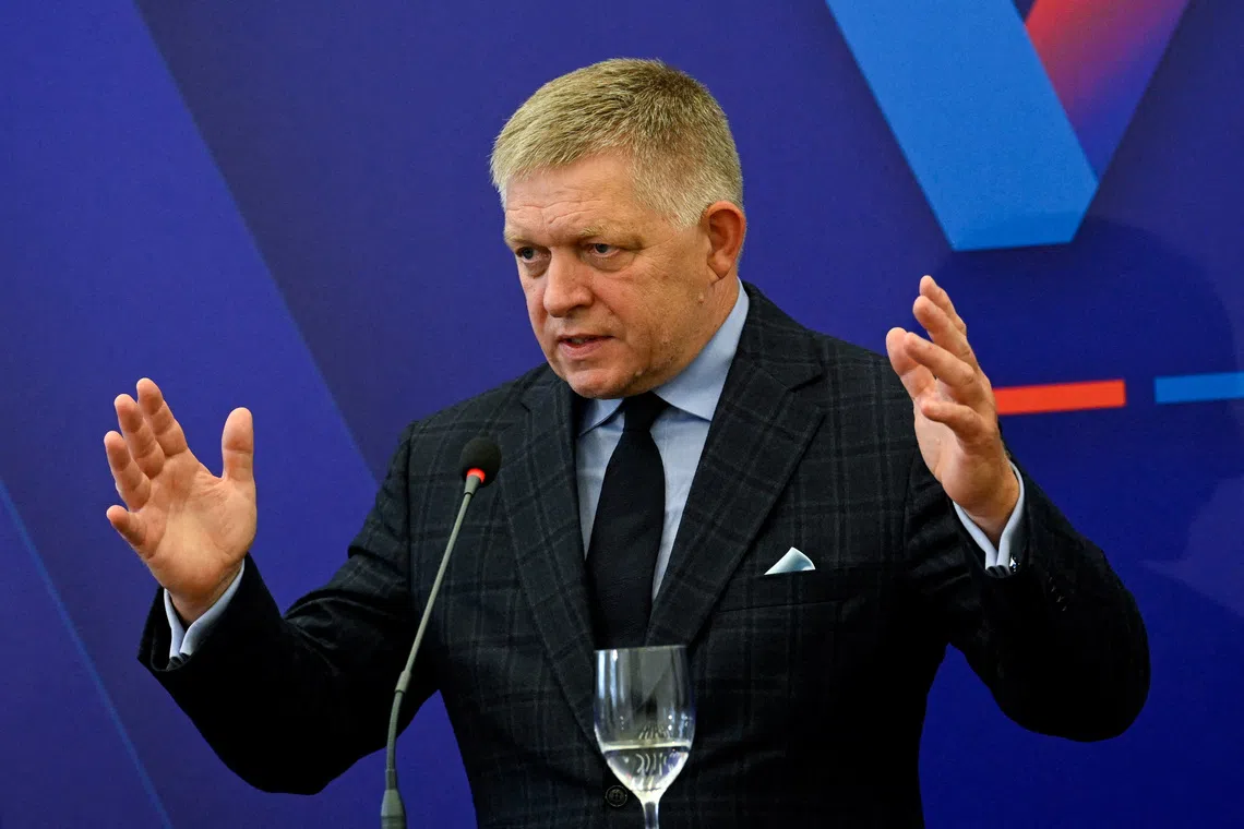 FILE PHOTO: Slovak Prime Minister Robert Fico attends a press conference at Bratislava Castle, Bratislava, Slovakia, September 10, 2026. REUTERS/Radovan Stoklasa/File Photo