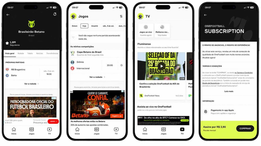 Notícias, resultados e acompanhamento personalizado dos clubes podem ser encontrados no OneFootball — Foto: Reprodução/OneFootball