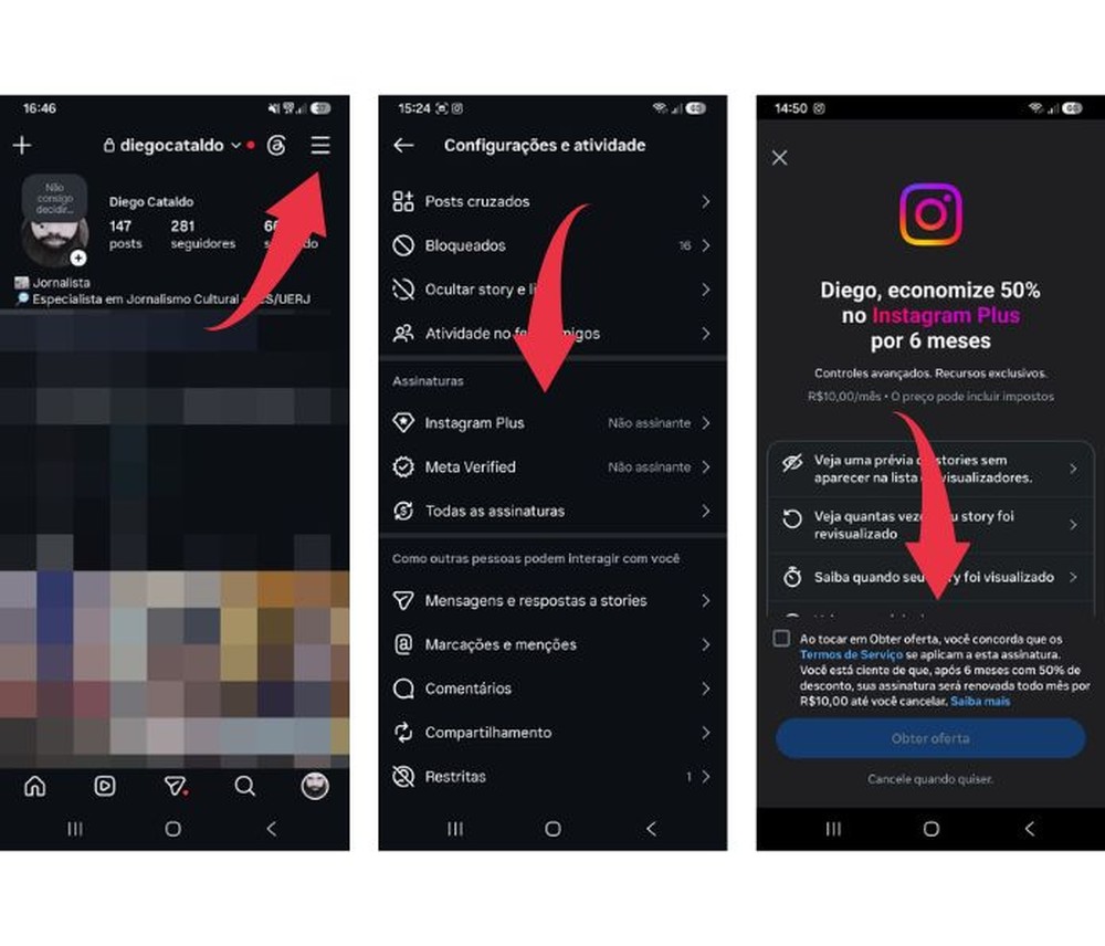 Veja como assinar o Instagram Plus — Foto: Reprodução/Diego Cataldo