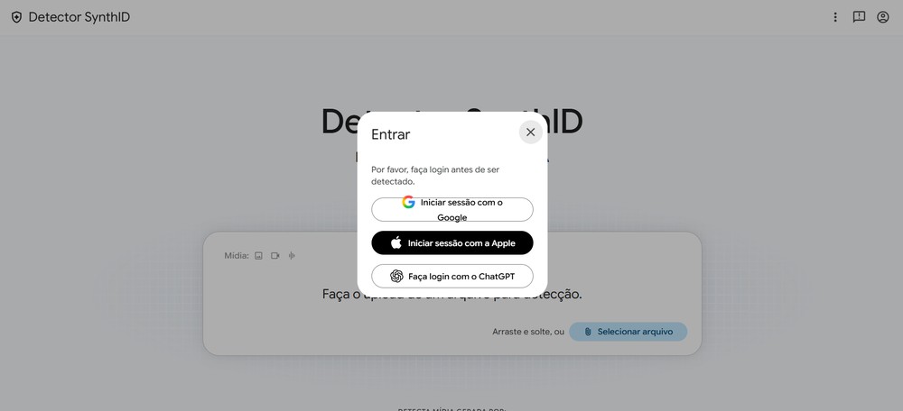 Faça login na plataforma com uma conta do Google, da Apple ou do ChatGPT — Foto: Reprodução/Caroline Silvestre