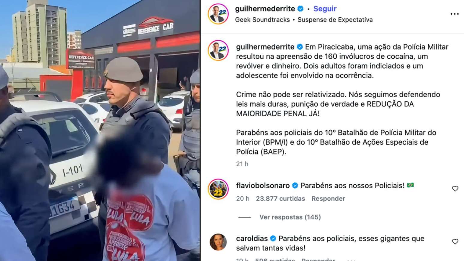 Senador eleito, Guilherme Derrite publicou vídeo nas redes sociais
