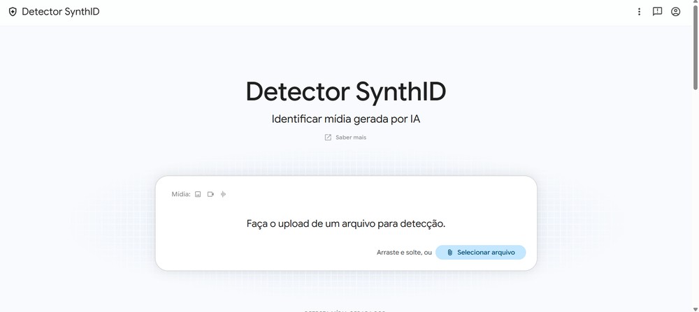 Acesse o site do Detector SynthID e selecione o arquivo para análise — Foto: Reprodução/Caroline Silvestre