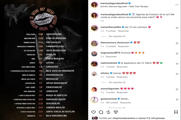 “Peão todo tatuado”: TJ proíbe show de Mariana Fagundes em GO e impõe multa - destaque galeria