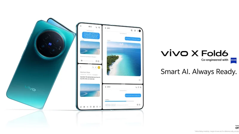 vivo X Fold6 in Prism Black and Horizon Blue with the 8.02-inch ZEISS Master Color Display unfolded