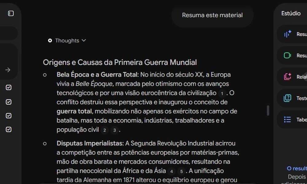 Pedido genérico de resumo de conteúdo para o Gemini Notebook — Foto: Diedrich Bader/TechTudo