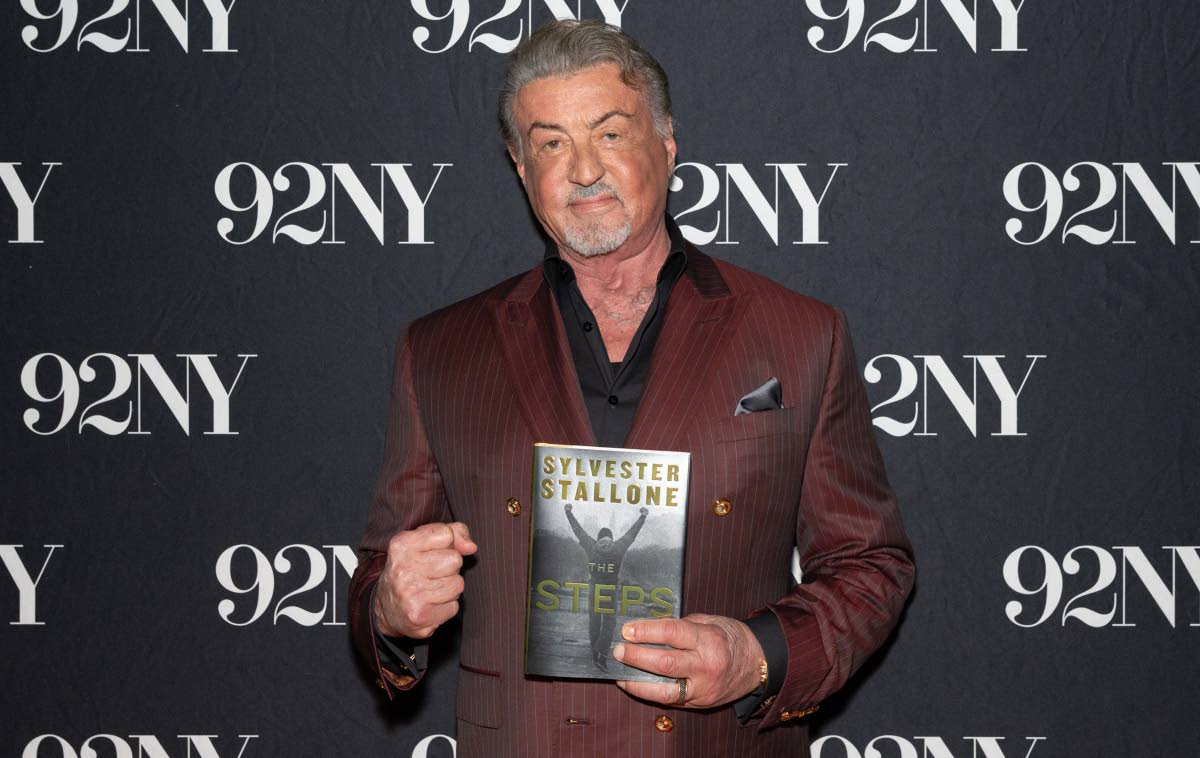 Actor Sylvester Stallone poses backstage before discussing his memoir ‘The Steps’ at The 92nd Street Y on Monday in New York.