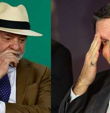 O presidente Lula e o senador Flávio Bolsonaro lideram as pesquisas de intenção de voto à Presidência. Foto: Pedro Kirilos/Wilton Junior/Estadão / Estadão