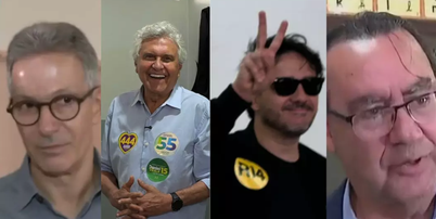Zema, Caiado, Santos e Cury quando foram votar neste domingo, 4 Foto: Divulga&ccedil;&atilde;o